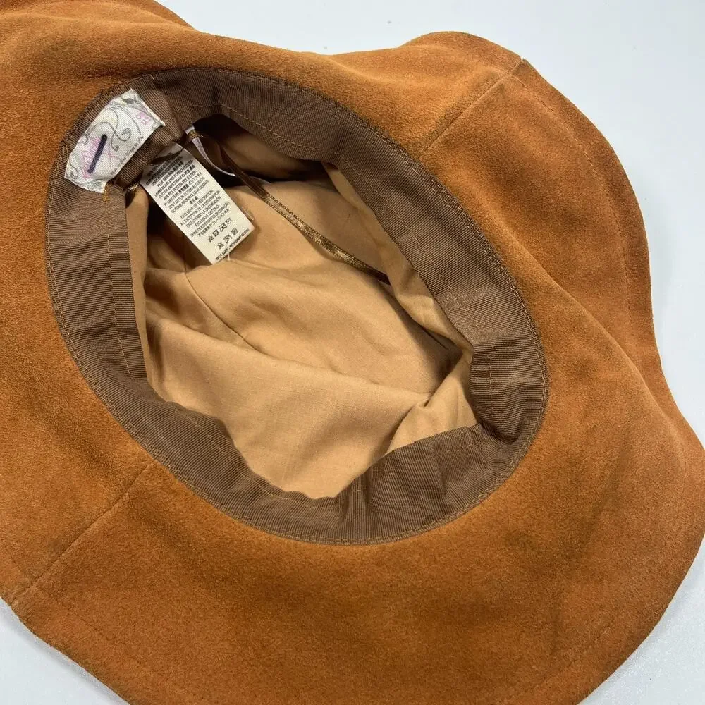 FREE PEOPLE Hat OS Tennessee Suede Leather Floppy Bucket Cap Braided Band Brown